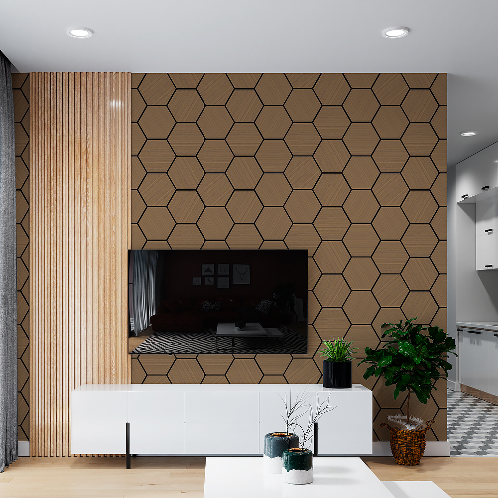 3D DIY Hexagon Wood Wool Acoustic Panel Beige Hexagon Mdf Nature Oak Veneer/Melamine Colors